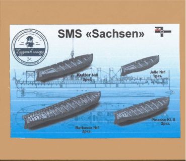 3D-Druck mit sieben Beibooten mit Inneneinrichtungen für sms Sachsen (1878) 1:200 Dom Bumagi