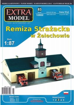Feuerwehrhaus (Feuerwache) aus Zelechow / Polen mit 2 Feuerwehrautos: Star 25 und Jelcz 315 1:87 (H0)
