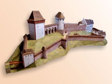 2 vollständige Modelle: Burg / Schloss Velhartice (Welhartitz) - 14 . Jh. und gegenwärtig 1:300 70 cm-Länge!