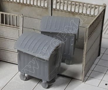 zwei Müllcontainer in einer Betonabgrenzung (einem Betonzaun) 1:87 H0 3D-/Lasercut-Modell 