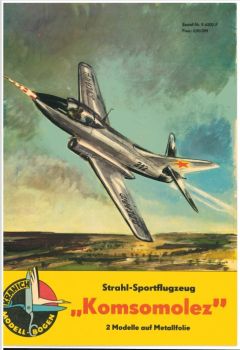 2 Versionen des Strahl-Sportflugzeuges "Komsomolez" 1:50 gedruckt auf Metallfolie, DDR-Verlag Junge Welt 1962