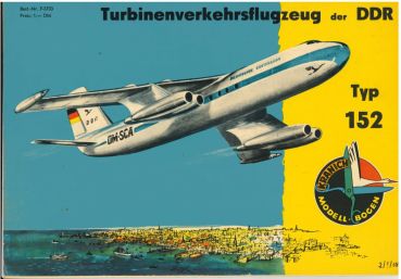 Turbinenverkehrsflugzeug Typ 152 Baade 1:50 DDR-Verlag Junge Welt, Kranich Modellbogen Originalausgabe 1958