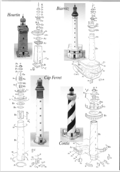 Sechs Leuchttürme der französischen Atlantikküste: Hourtin, Biarritz, Cap Ferret, Contis, La Coubre und Cordouan 1:225