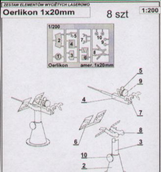 8 Stck. Geschütz Oerlikon 1x20mm 1:200 Lasercut