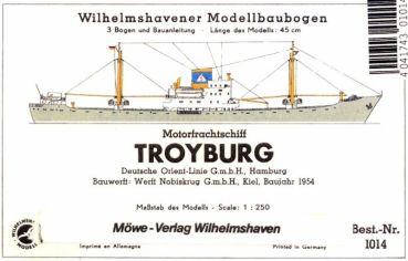 Motorfrachtschiff Troyburg (Baujahr 1954) Deutscher Orientlinie GmbH Hamburg 1:250 Offsetdruck