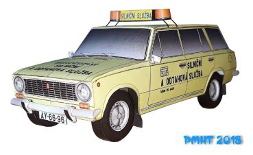 VAZ-2102 „Lada” (Lizenz Fiat 124) Kombi "Pannen- und Abschleppdienst" + eine Abschleppachse 1:24