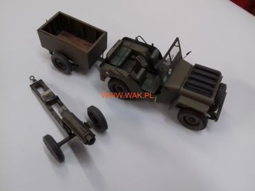 Airborne Jeep, Munitionshänger 10cwt. und 55mm-Haubitze 1:25 extrempräzise