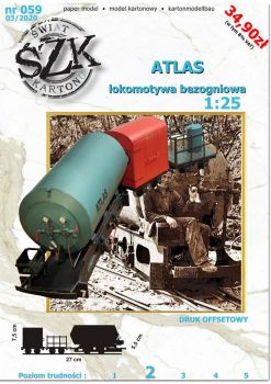 feuerlose Druckluft-Bergbau-Lok Atlas (1917) mit Wagen für Sprengstoff und Plattformwagen 1:25