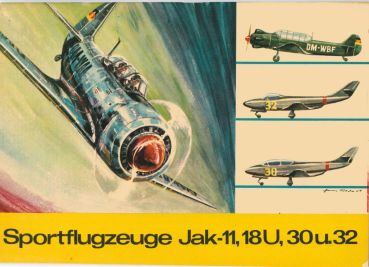 vier Sportflugzeuge Jak-11, Jak-18U, Jak-30, Jak-32 1:50 DDR-Verlag Junge Welt (Kranich Modell-Bogen, 1969)