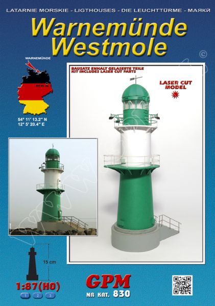 Leuchtturm Warnemünde Westmole 1:87 (H0) Ganz-Lasercut-Modell