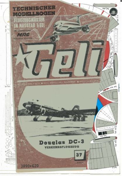 Verkehrsflugzeug DC-3 (Erstausgabe) 1:33 glänz. Silberdruck, deutsche Anleitung