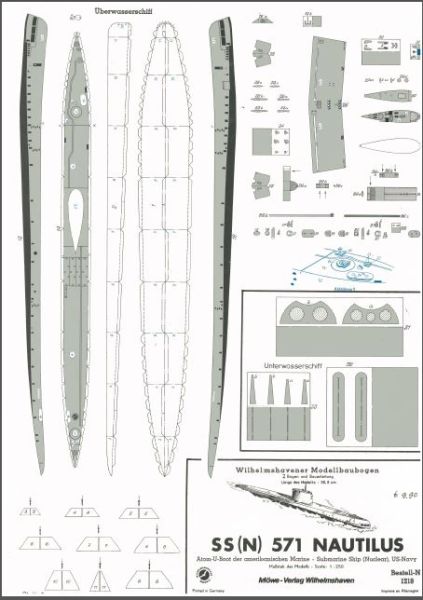 Atom-U-Boot der amerikanischen Marine SS(N) 571 Nautilus 1:250 Wasserlinien- oder Vollrumpfmodellpf