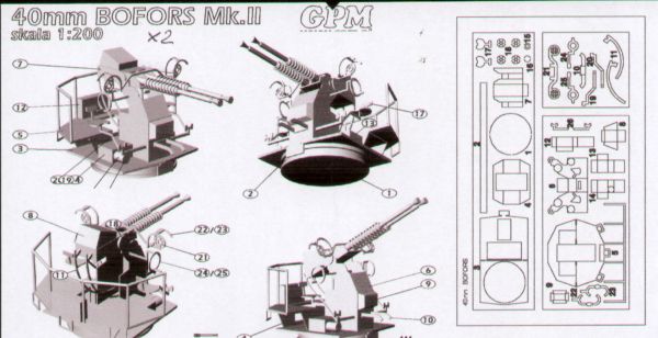 2 Stck. 2x40mm-Zwilling BOFORS Mk.II 1:200 Lasercut