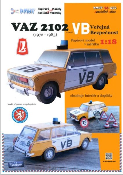 VAZ-2102 „Lada” (Lizenz Fiat 124) Kombi tschechoslowakischer Verkehrsmiliz 1:18 inkl. Zusatzteile