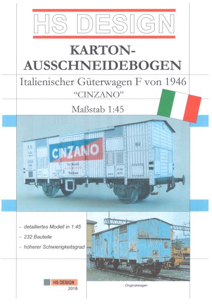 typischer italienischer Güterwagen mit Firstdach Typ F, "CINZANO" (1946), 1:45