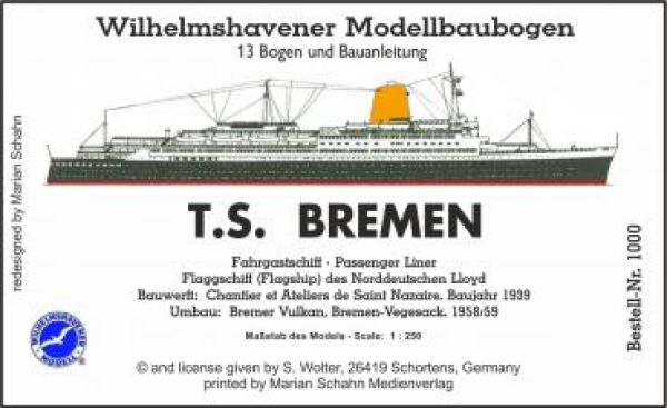 Fahrgastschiff T.S. Bremen des Lehrmittelinstitut GmbH, Wilhelmshaven, 1:250, sehr selten