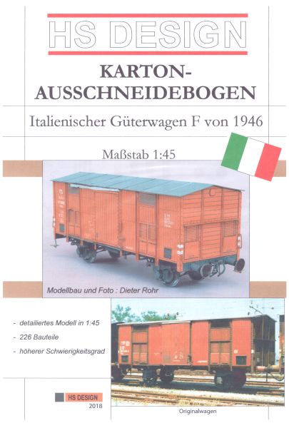 typischer italienischer Güterwagen mit Firstdach Typ F, braun (1946), 1:45
