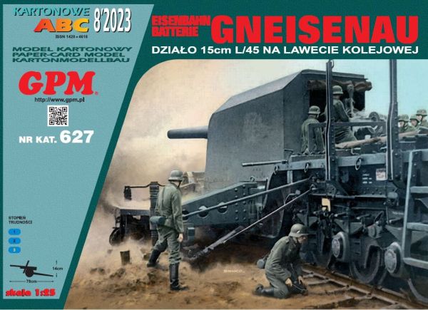 Eisenbahnbatterie (Eisenbahngeschütz) Gneisenau auf Eisenbahnlafette (15 cm SK L/45 MPL C/13 auf E. Wagen) 1:25 extrem