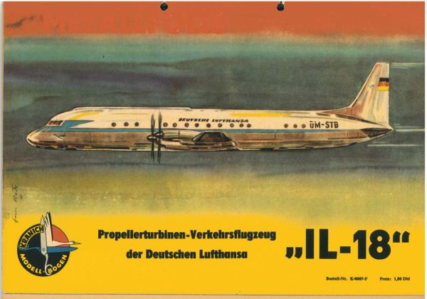 Propellerturbinen-Verkehrsflugzeug der Deutschen Lufthansa Il-18 (DDR-Flugzeug DM-STA) 1:50 Metallfolie, leicht beschädigt