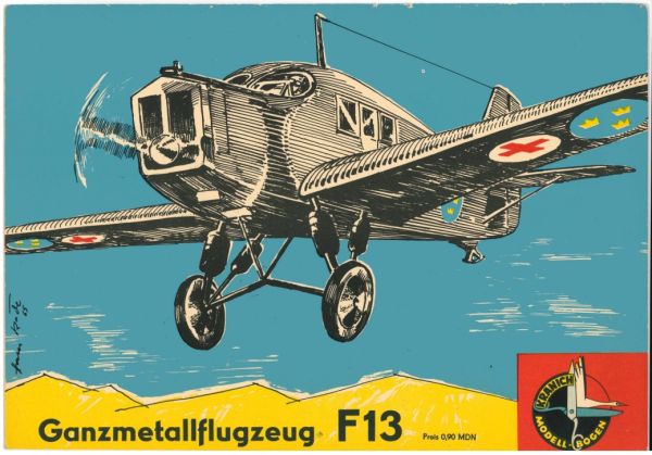 Ganzmetallflugzeug Junkers F13 1:50 auf Metallfolie, DDR-Verlag Junge Welt (Kranich-Modellbogen 1965), selten