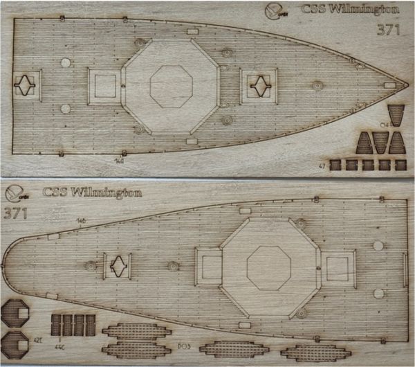 gravierter LC-Decksatz aus Holz für Monitor / Kasemattenschiff CSS Wilmington (1865) 1:200 Paper Modeling Nr. 371