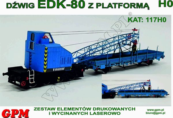 DDR-Eisenbahn-Kran 20t Takraf EDK-80/3 (VEB Schwermaschinenbau "S.M.KIROW" Leipzig) + Flachwagen 1:87 Ganz-LC-Modell