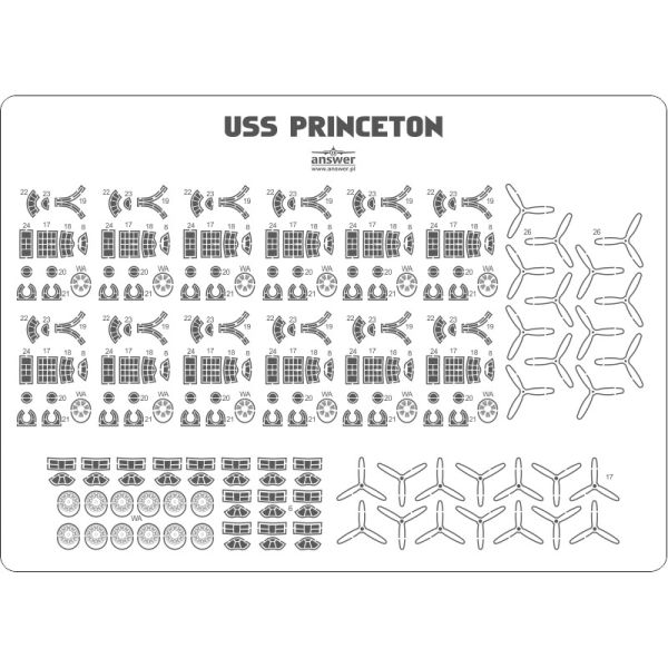 Flugzeugdetailsatz für  Flugzeugträger USS Princeton 1:200 (Angraf Nr. 168)