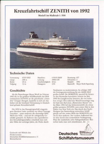 Kreuzfahrtschiff ZENITH von 1992 1:500 deutsche Bauanleitung