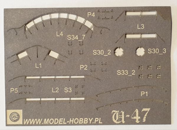 Lasercut-Reling-Detailsatz für U-Boot Typ VII B  ( U-47 ) Model-Hobby Nr. 27 (2/2020)