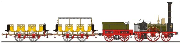 Lokomotive Adler + zwei Wagen (1835) 1:25 Ganz-LC-Modell
