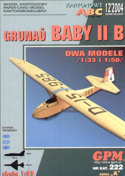 Segelflugzeug Grunau Baby II B - zwei Modelle 1:33 und 1:50 übersetzt
