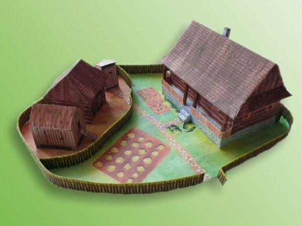 ein Holzhaus mit Hof aus Walachei / Rumänien 1:150 einfach