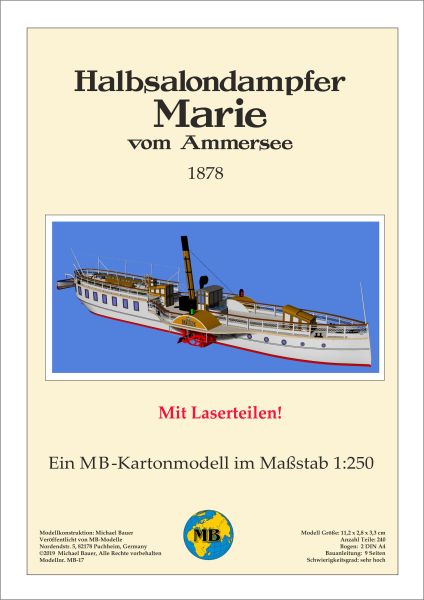 Ammersee-Dampfer "Marie" (1878) 1:250 inkl. LC-Zurüstsatz, deutsche Bauanleitung