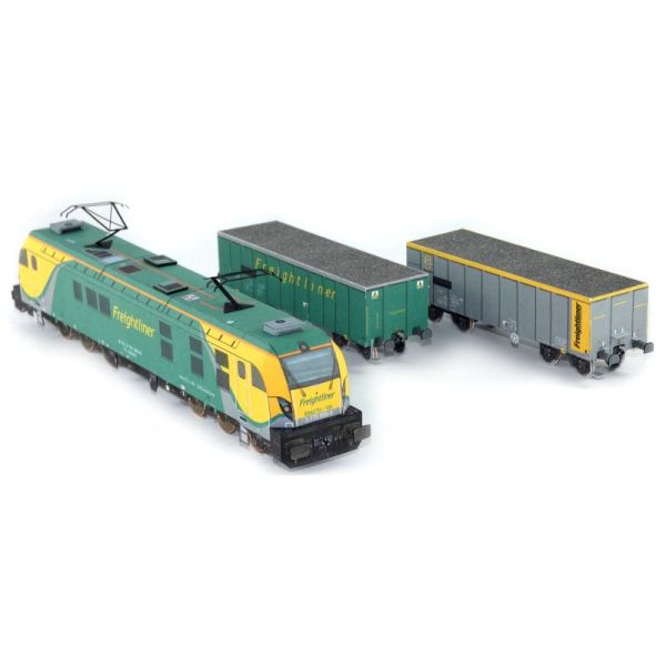 Güterverkehr-E-Lokomotive Nevag E6ACT Dragon 2 + zwei Kohlewagen der Eisenbahngesellschaft Freightliner PL 1:87 einfach