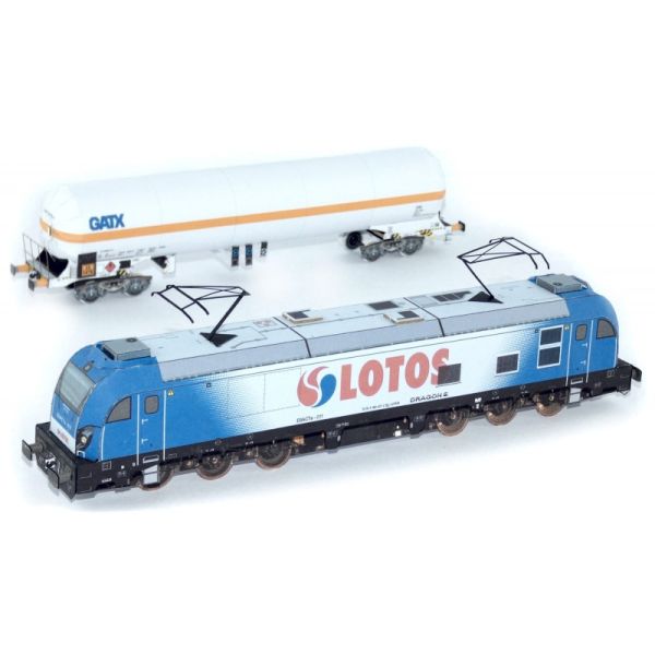 Personen- und schwere Güterverkehr-E-Lokomotive Nevag E6ACT Dragon 2 "Lotos" und ein Kesselwagen der GATX Rail Europe 1:87 einfach