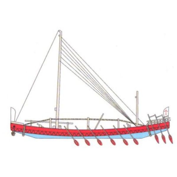ägyptisches Schiff aus der Sahure-Dynastie (Bj. ca. 2 500 v. Chr.) und ägyptisches Papyrus-Boot (Bj. ca. 3 200 v. Chr.) 1:300