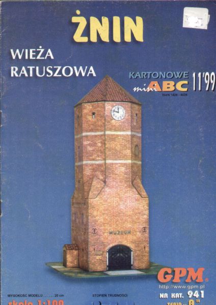 gotischer Rathausturm Znin bei Bromberg / Bydgoszcz 1:100 selten