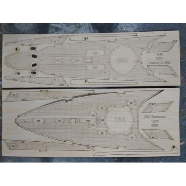 gravierter Lasercut-Holz-Decksatz für großer Kreuzer sms Scharnhorst 1:200 Dom Bumagi, Produzent GPM