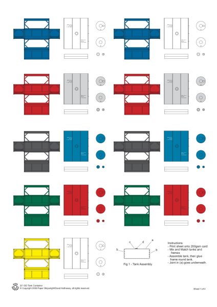 ISO-Standard-Versandcontainer in verschiedene Farben und Größen, 1:250