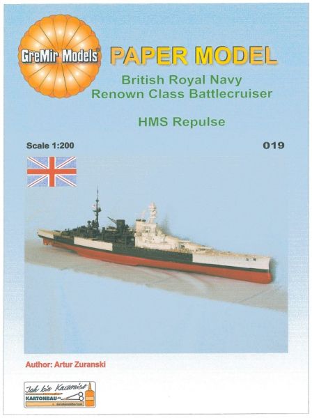 berühmter Linienkreuzer HMS Repulse (1941) 1:200 extrem, Digitaldruck