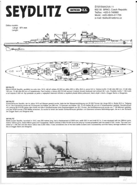 Schlachtkreuzer S.M.S. SEYDLITZ 1:350 deutsche Bauanleitung