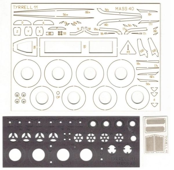 Formel 1.-Bolid Tyrrell 011/82 (Großer Preis von Belgien 1982 in 2 option. Bemalungsmuster) 1:24 inkl. LC-Zurüstsatz