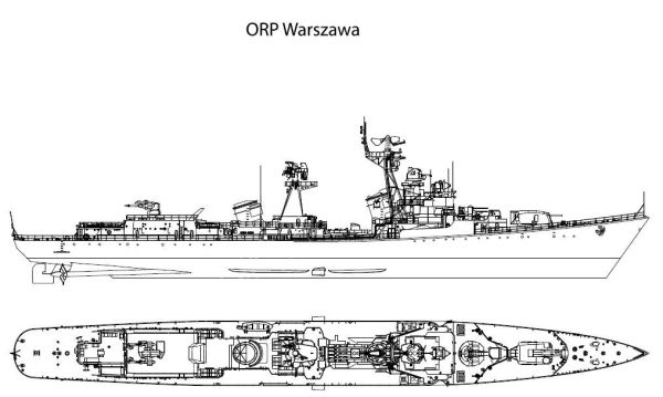 polnischer Zerstörer ORP Warszawa Projekt 56AE (sowjetische modifizierte Kotlin-Klasse) 1958 1:100 extrem
