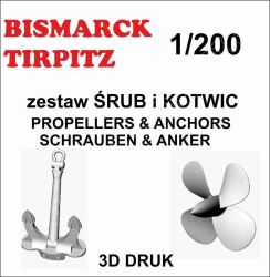 Anker-/Schiffsschraubensatz als 3D-Druck aus Kunststoff für Bismarck/Tirpitz 1:200
