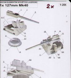 2 Stck. 1x127mm-Geschütz Mk.40 1:200 Lasercut
