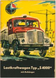 Lastkraftwagen IFA Typ S4000 mit Anhänger der VEB Fahrzeugwerk Wilsdruff 1:20 DDR-Verlag Junge Welt (1959), selten
