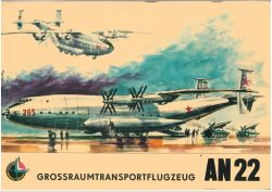 Grossraumtransportflugzeug Antonow An-22 „Antäus“ der Aeroflot 1:100 auf Silberfolie, DDR-Verlag Junge Welt (Kranich Bogen 1969)
