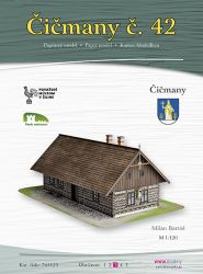 Holzhaus mit weißen Verzierungen Nr. c. 42 aus Cicmany / Zimmermannshau (Slowakei) 1:150