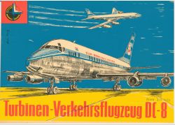 Turbinen-Verkehrsflugzeug Douglas DC-8 der KLM 1:50 auf Silberfolie, DDR-Verlag Junge Welt (Kranich Modell-Bogen 1965)