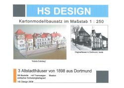3 Altstadthäuser von 1888 aus Dortmund mit Tramwagen und Masten 1:250
